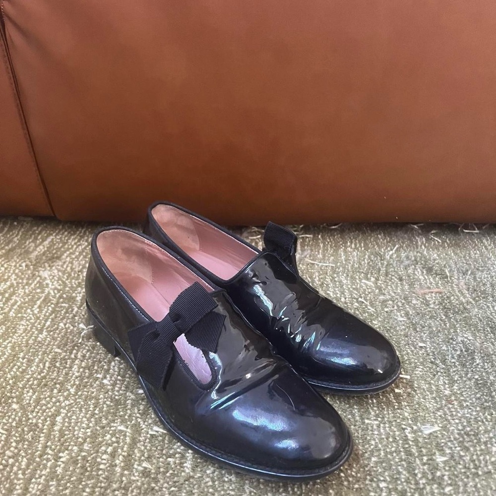 Valentino patent black loafers with bow detail, size 37.5